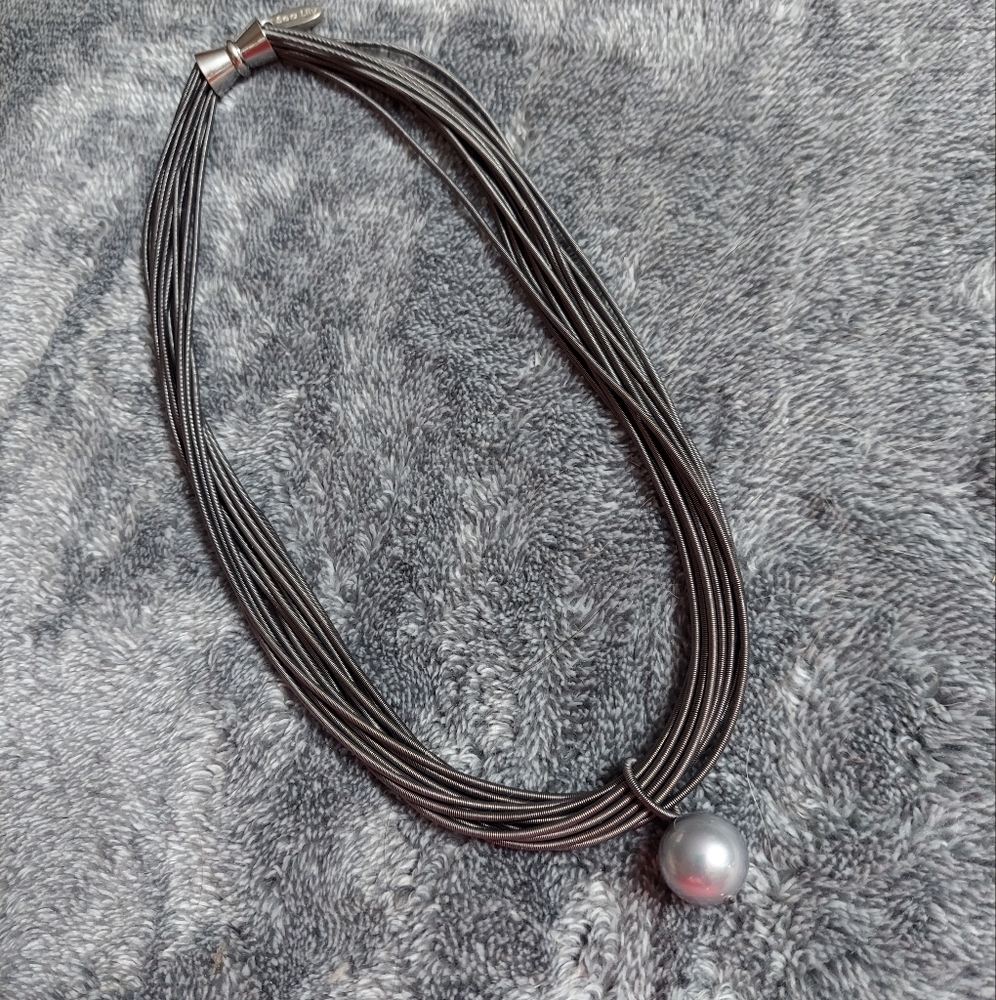 Sea Lily Matte Silver/Handcrafted Silver Pearl, Multi-Strand Designer Necklace